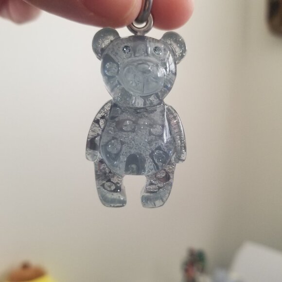 NWOT Coach Signature Teddy Bear Keychain Bag Charm Blue Silver Glitter Keyring - Picture 5 of 5